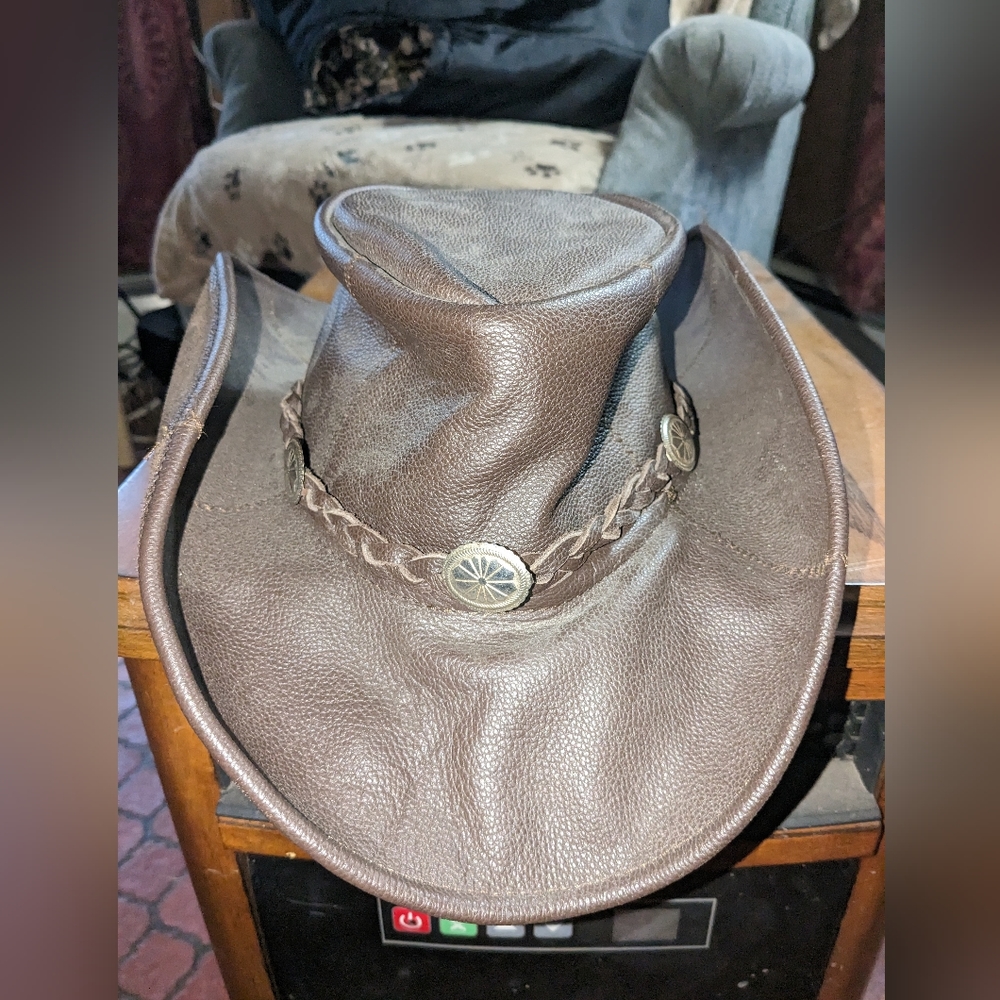 Leather cowboy hat